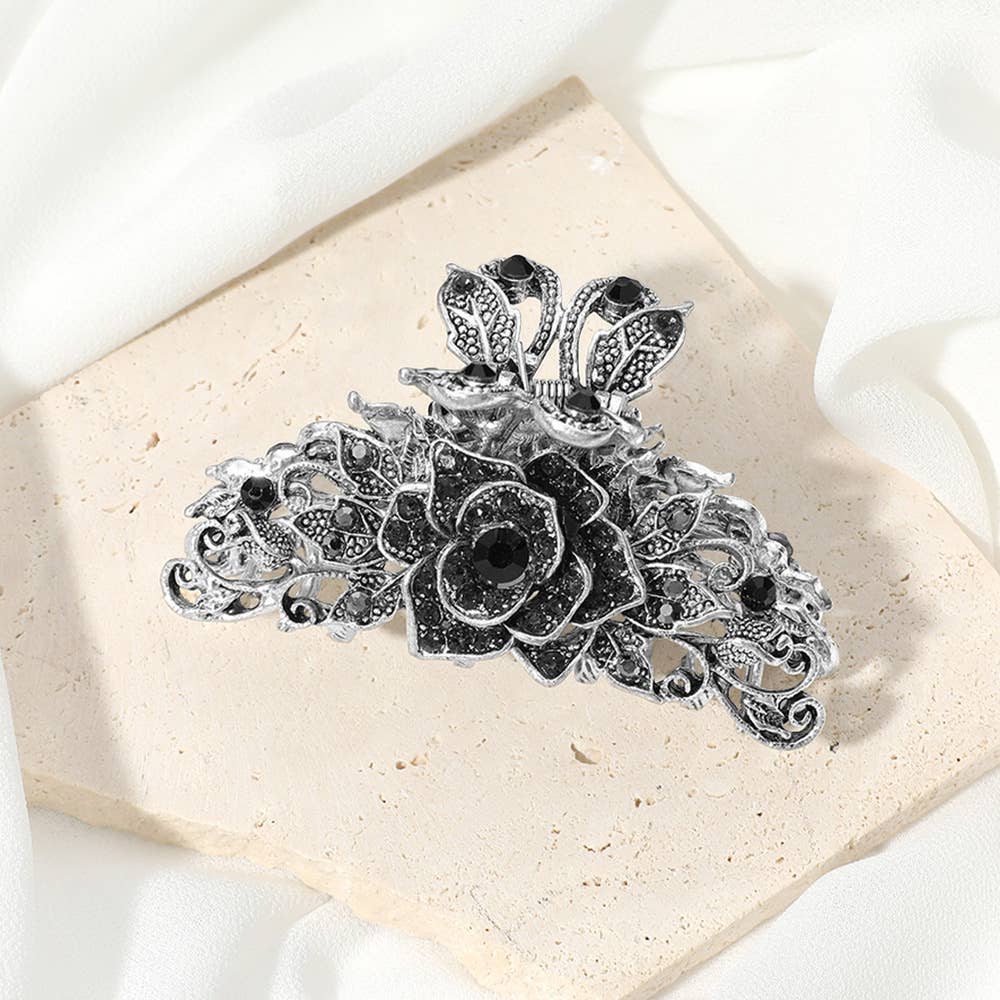 Sensibling Corp. - Stone Paved Rose Vine Hair Claw Clip: Gold