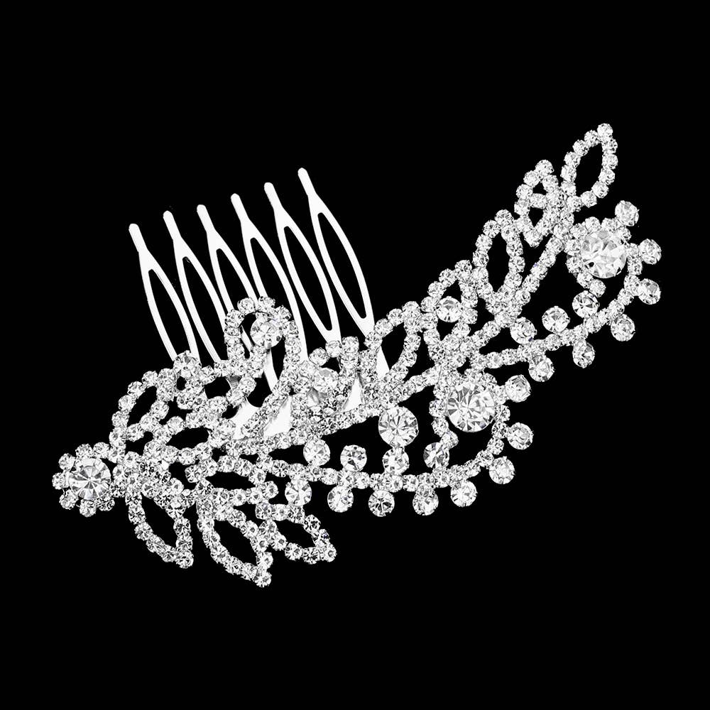 Sensibling Corp. - Round Stone Cluster Embellished Rhinestone Paved Hair Comb: Clear,Gold