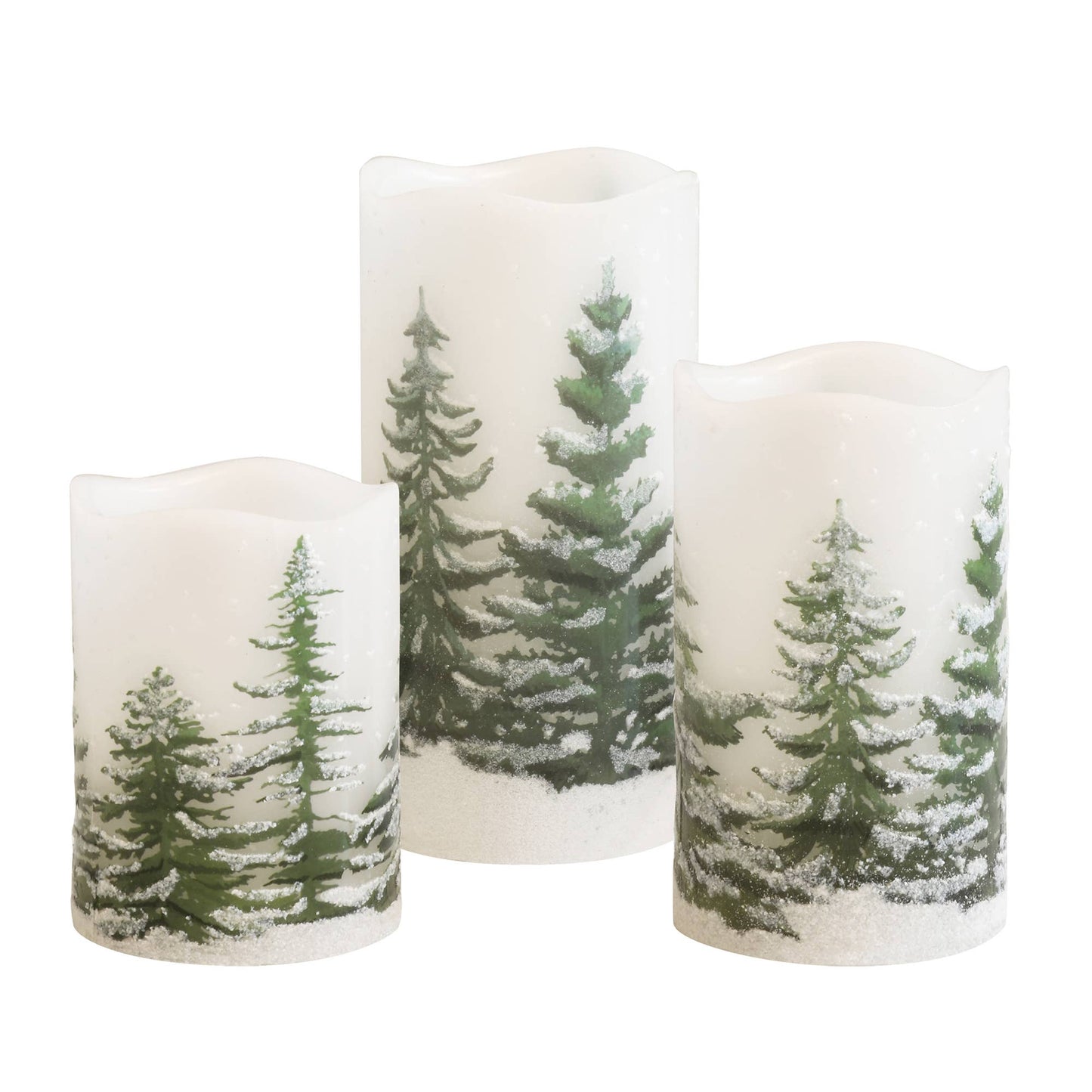 LumaBase - Battery Operated LED Wax Candles, Green Pines - Set of 3