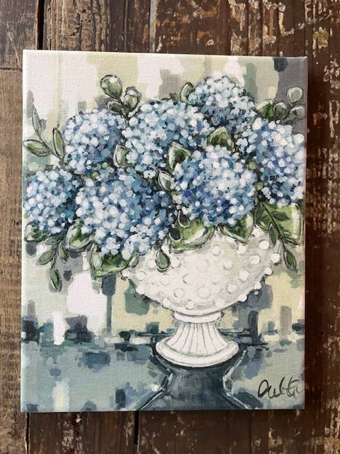 Rustic Nester - Floral home decor, Blue hydrangea canvas art print, wall: 16x20