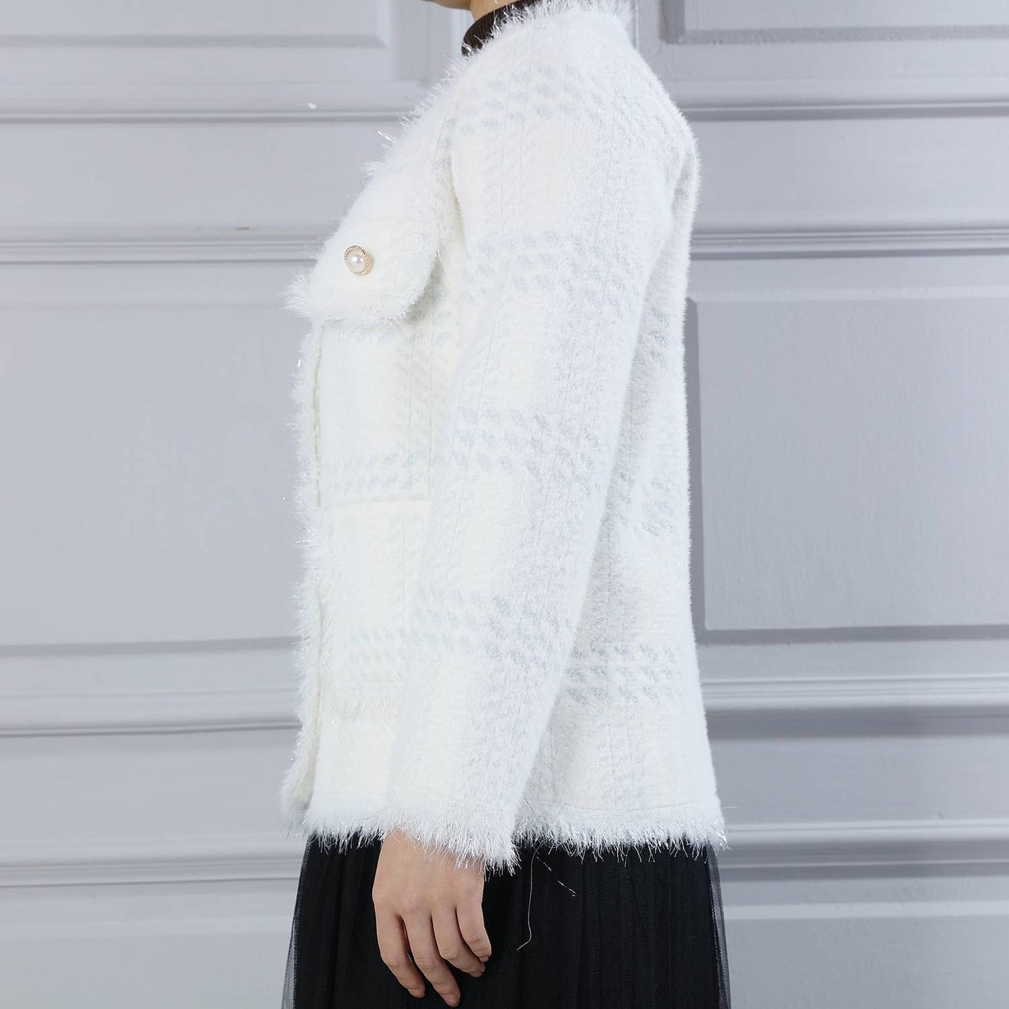 PEACH ACCESSORIES - SD190 Soft cardigan with Shinny Silver details: Ivory