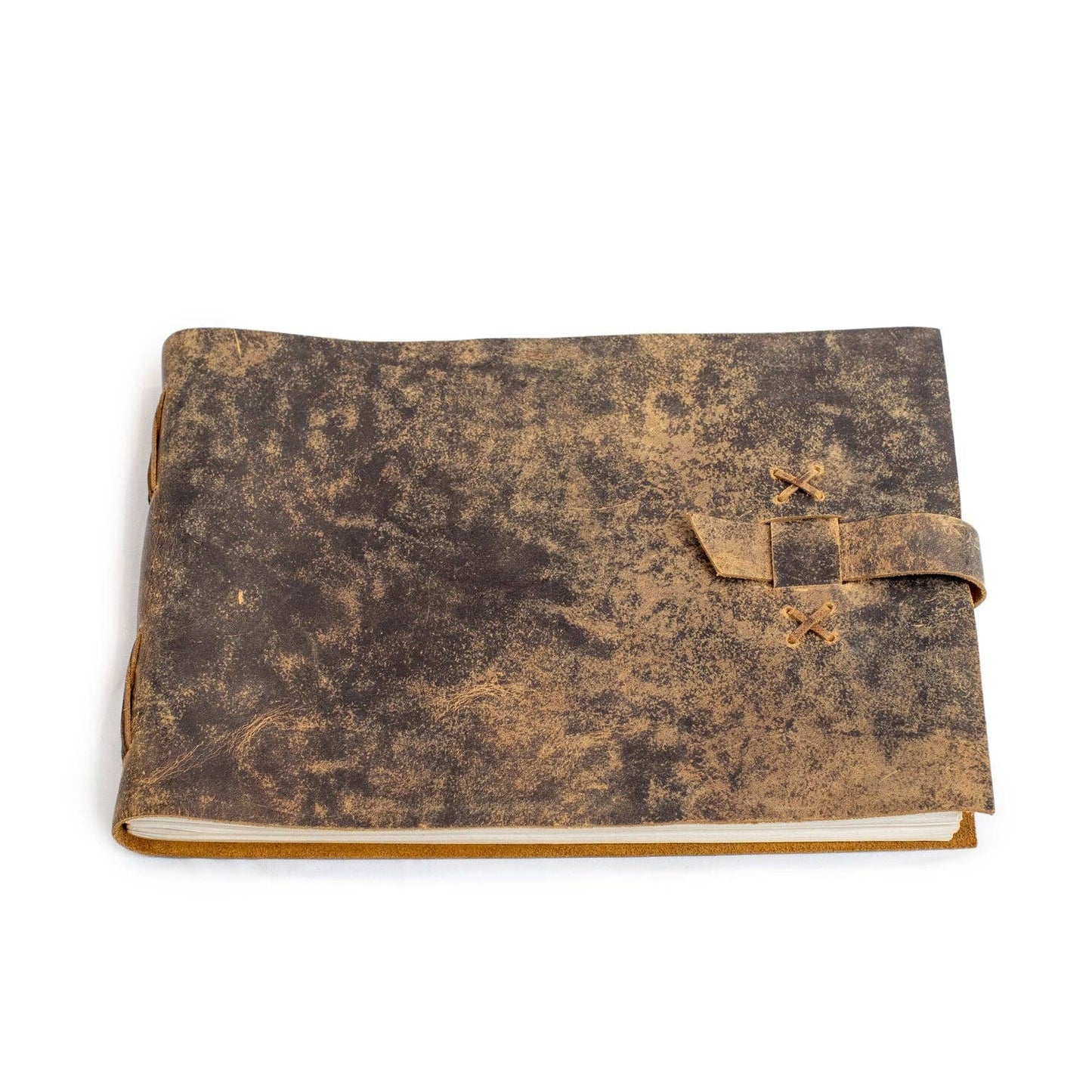 Sugarboo & Co - Brown Distressed Leather Journal / Guest Book Brown 14" x 10"