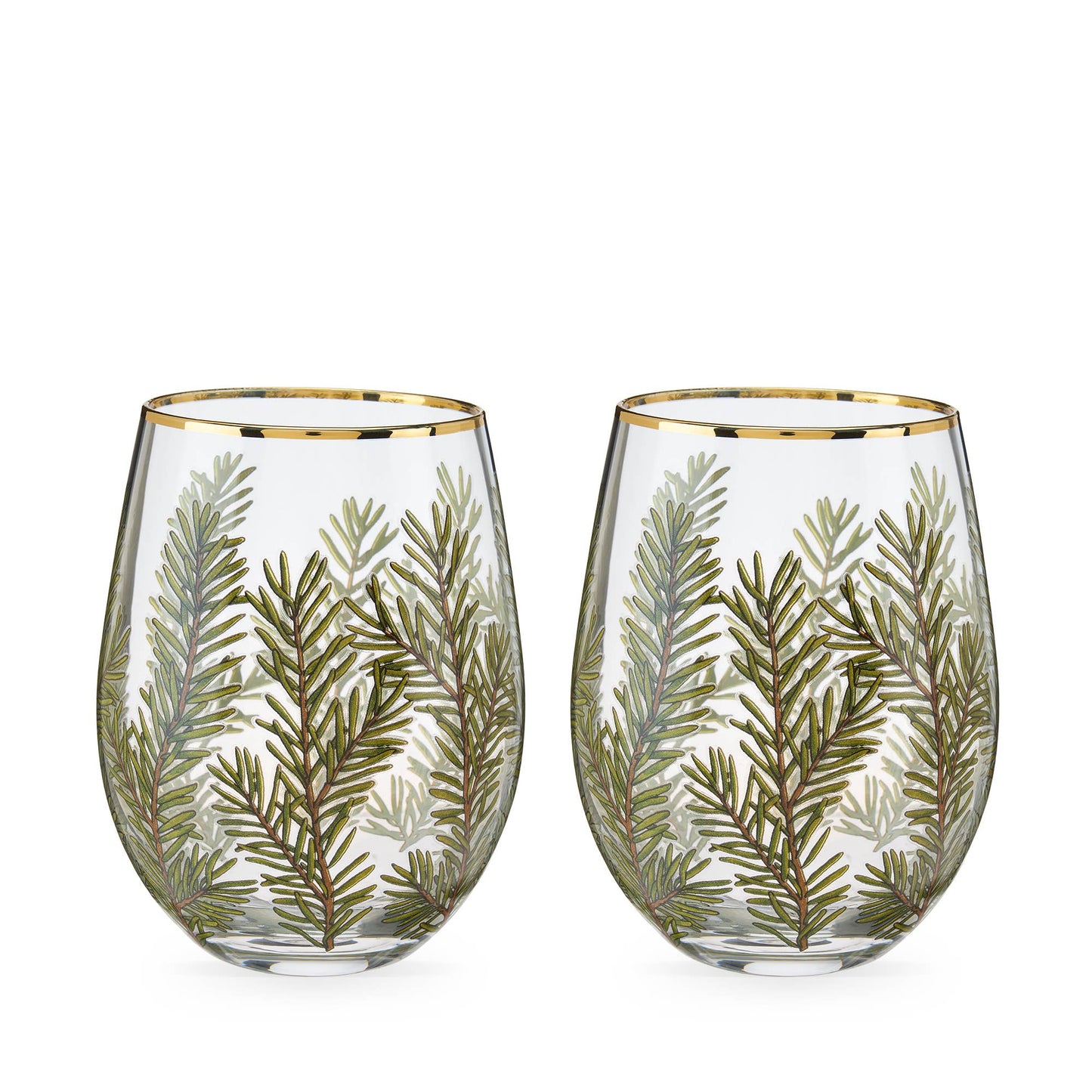 Twine - Gold-Rimmed Woodland Stemless Wine Glasses - Set of 2