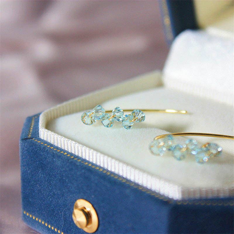 Haengseongworkshop - 18K Gold Plated 3-4mm Light Blue Glass Crystal Beads Earrings