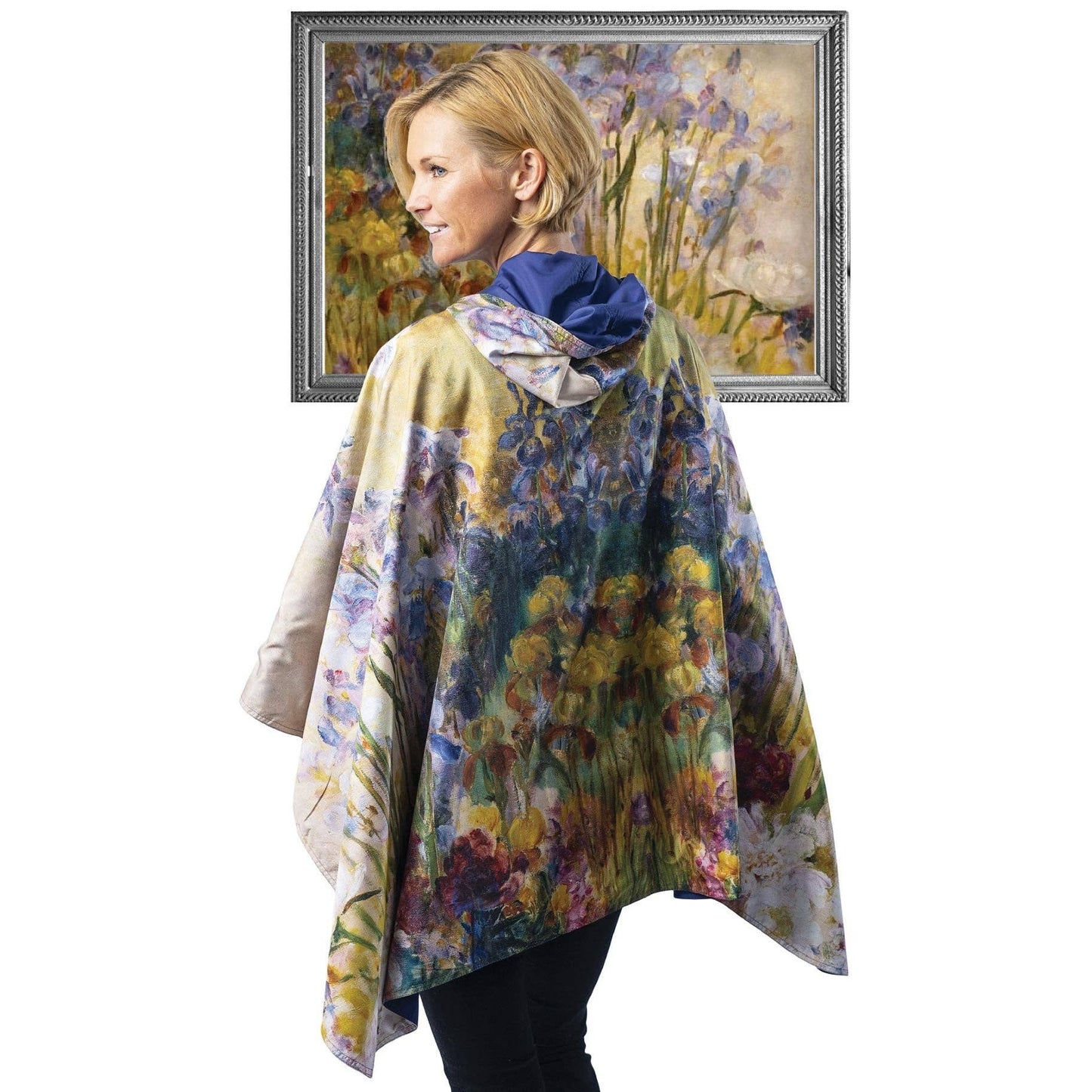 RainCaper - Tiffany Peonies & Iris Reversible Rain Cape – Lightweight Hooded Wrap for Women