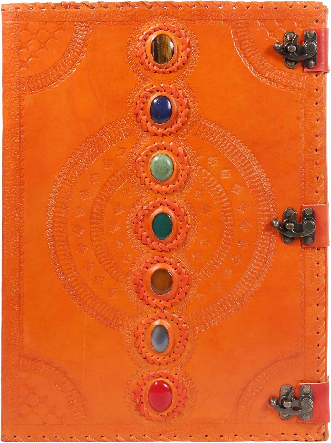 Immart Global LLC - Seven Chakra Leather Journal – Handmade Embossed Diary 13": Orange / Unlined