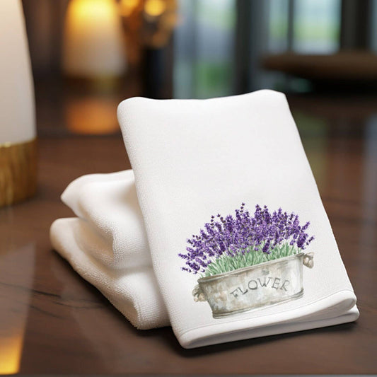 Fernville Creations - Chic Lavender Flower Tip Towel in Velour/Cotton Blend