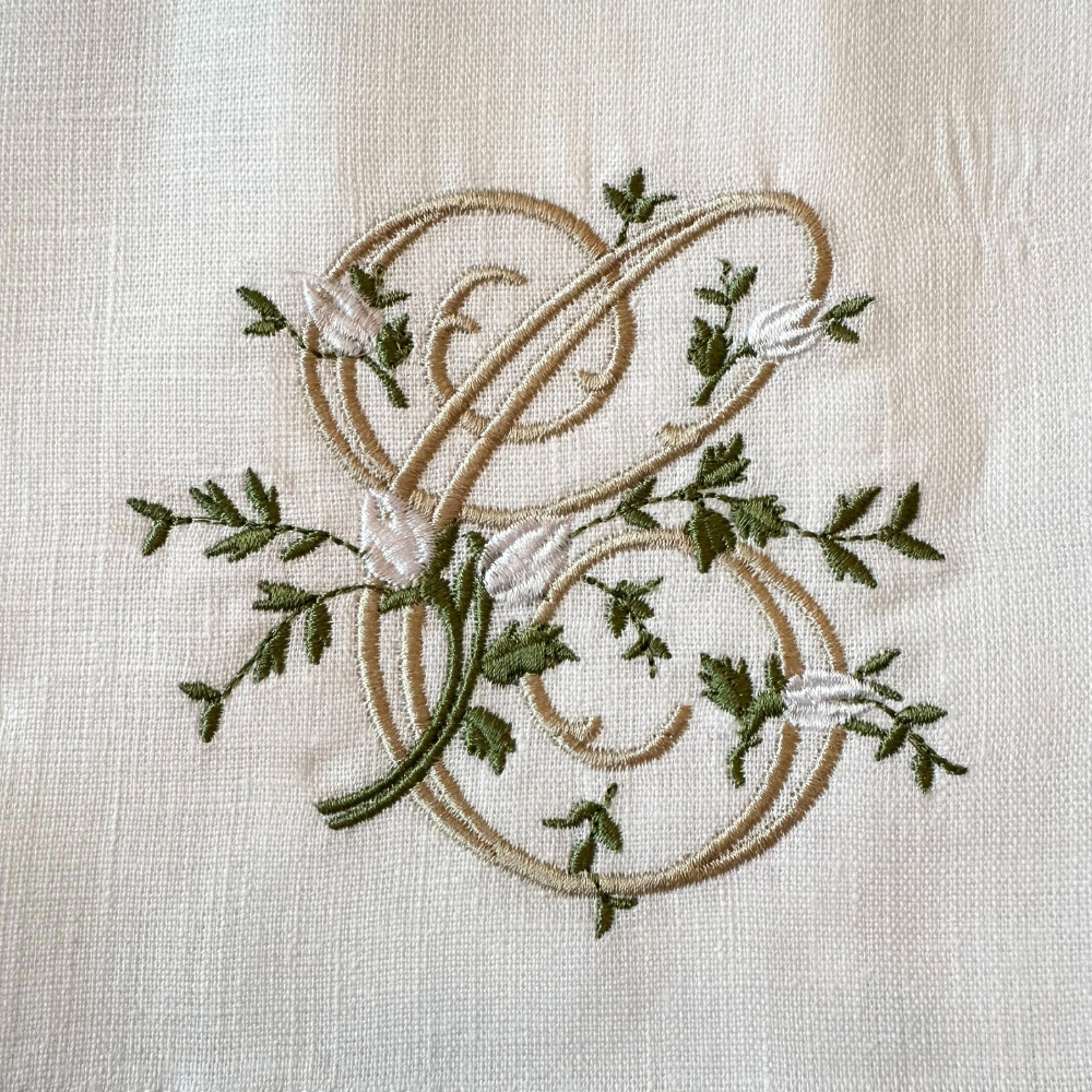 Arte Italica & Crown Linen Designs - Floral Monogram Linen Towel: L