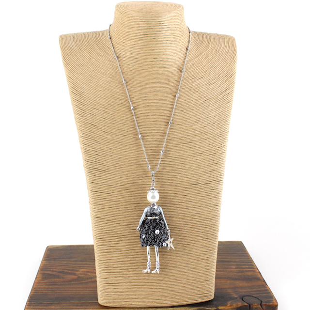 Pretty Persuasions - N23188D Stone Adorned French Doll Stainless Steel Necklace: 02 Green