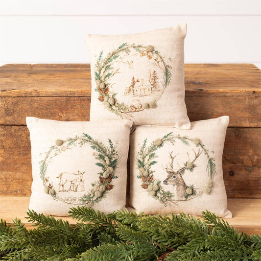 Audrey's Home & Gift - Mini Pillows - Holly And Ivy Embroidered (Pk/06 Ast)