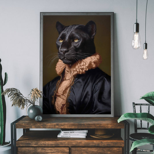 Ink & Drop - Black Panther in Peach Neck Ruff Print: 11 ¾ x 15 ¾ in | 30x40 cm / Matte