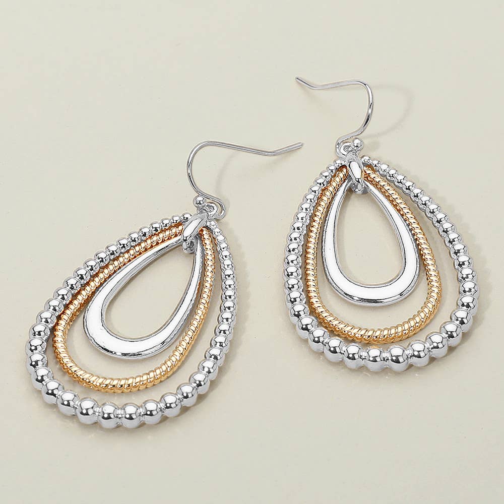 Sensibling Corp. - Metal Bubble Layered Teardrop Dangle Earrings: Rhodium