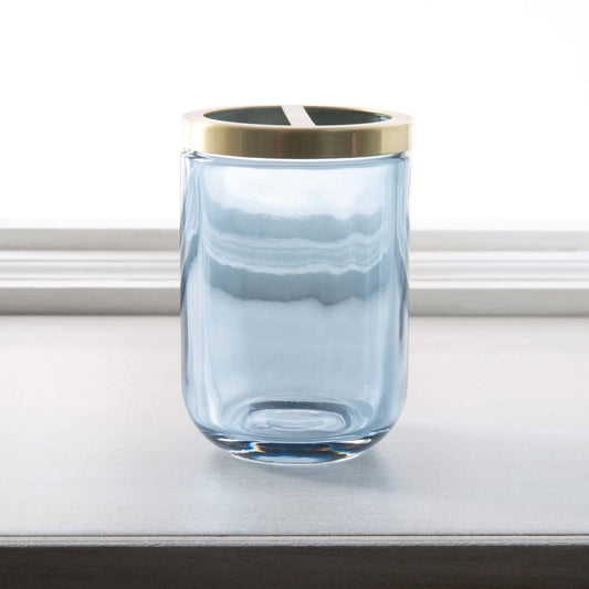 Moda at Home Enterprises, Ltd - Jasper Toothbrush Holder Glass: Blue W/ Gold