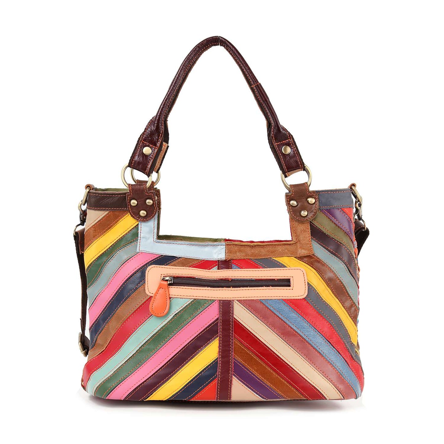 Handbag Express - Genuine Leather Colorful Woven Shoulder Bag: Multi