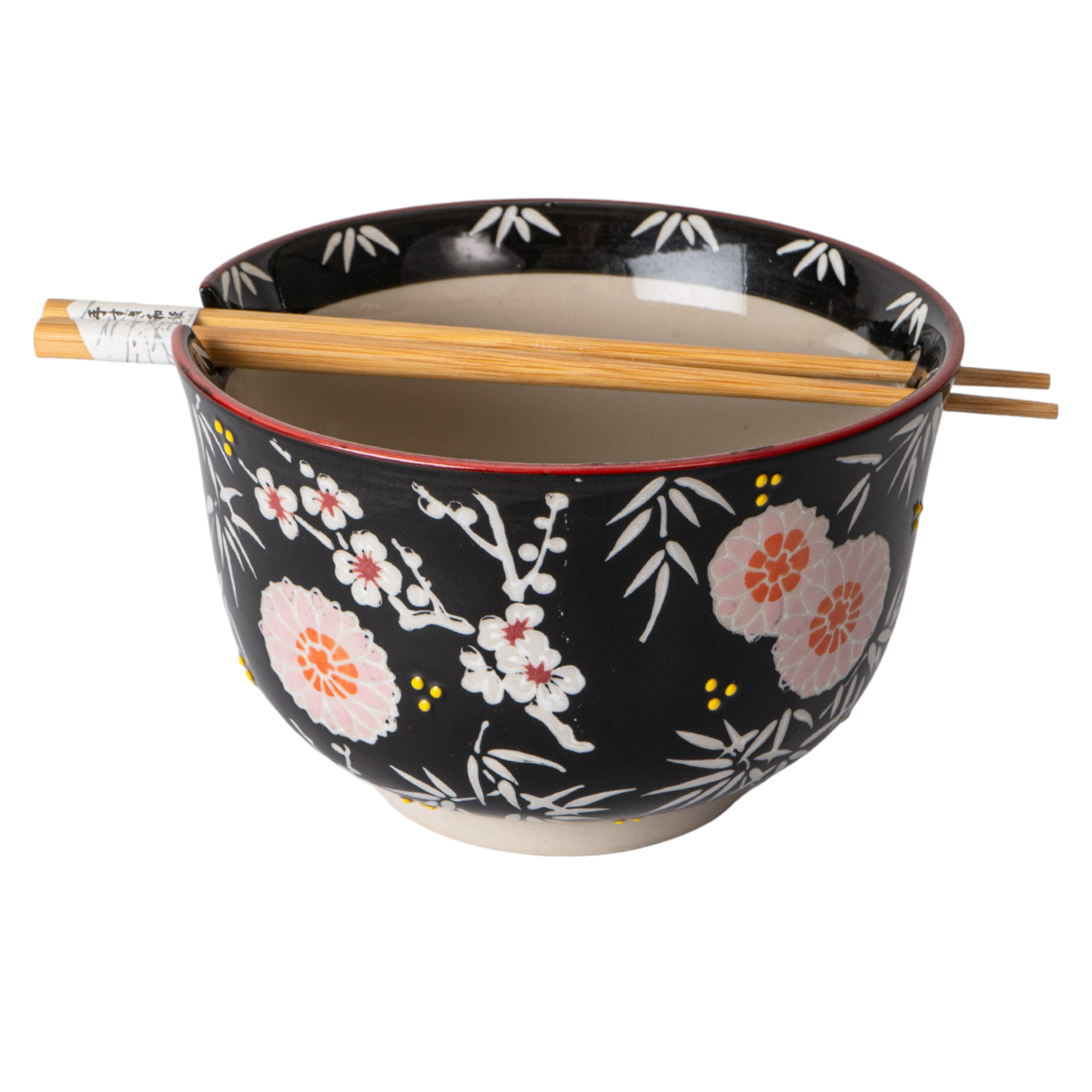 Urban Tokyo - 24oz 6"Dx4"H Noodle Bowl With Chopsticks Set Floral Design (4/16)