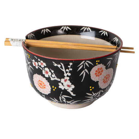 Urban Tokyo - 24oz 6"Dx4"H Noodle Bowl With Chopsticks Set Floral Design (4/16)