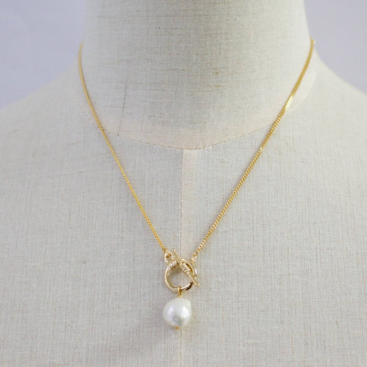 a.v. max - Akoya Toggle Front Pendant: Pearl/Gold