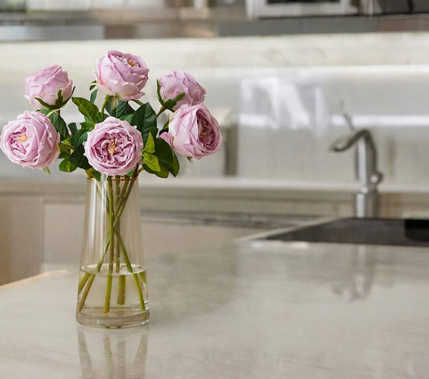 Angel Isabella - 17"Premium Real touch English Austin Cabbage Rose Stem: Pure White