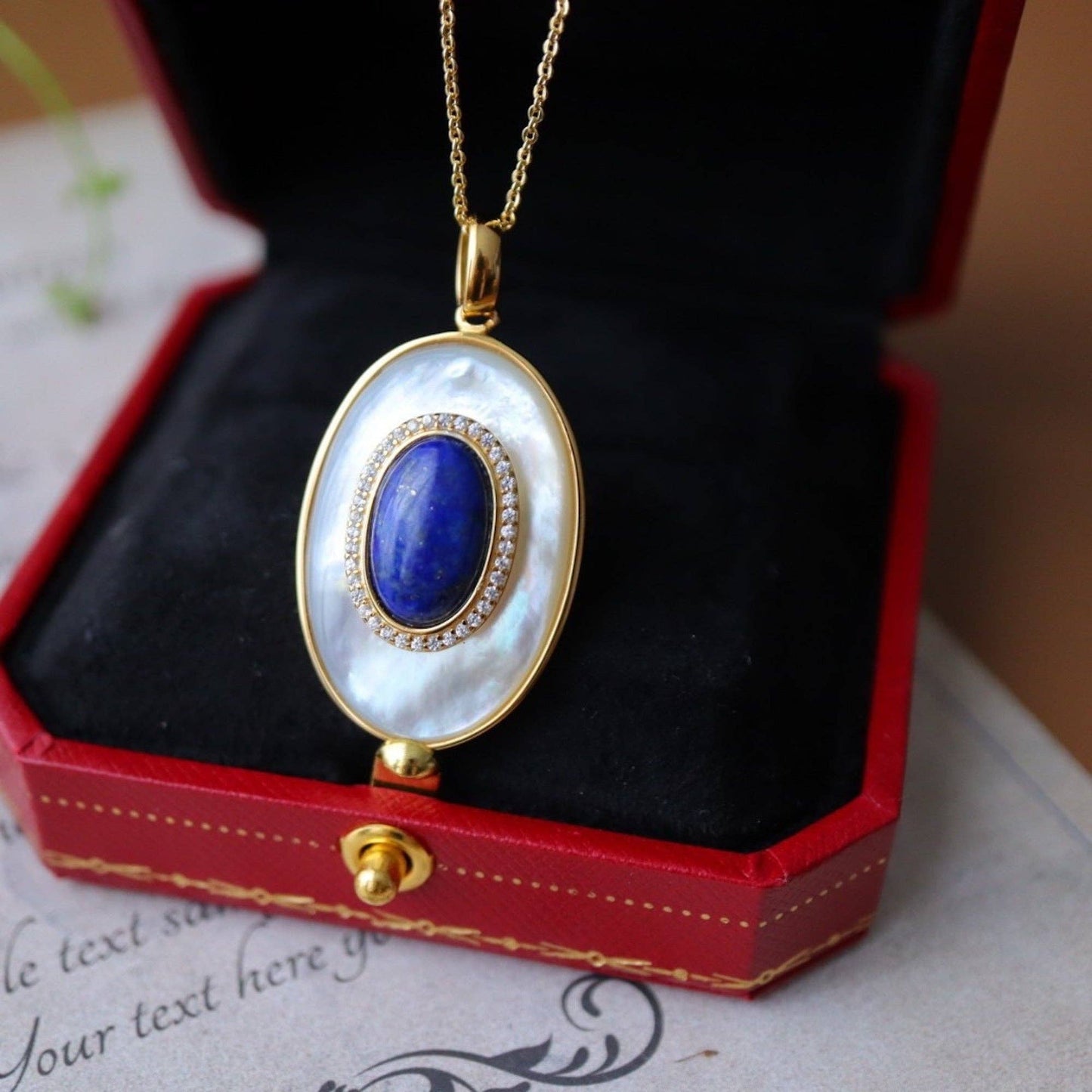 Cici’De Jewelry Amsterdam - Royal Blue Lapis Lazuli MOP Large oval pendant-Pendant Only