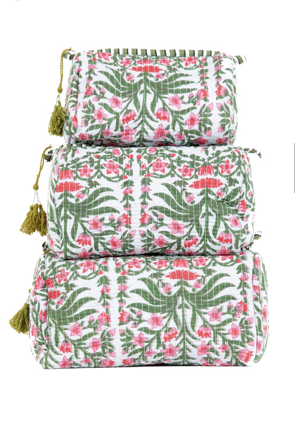 LA Soul - Black Floral print Quilted Cotton Toiletry Bag Set