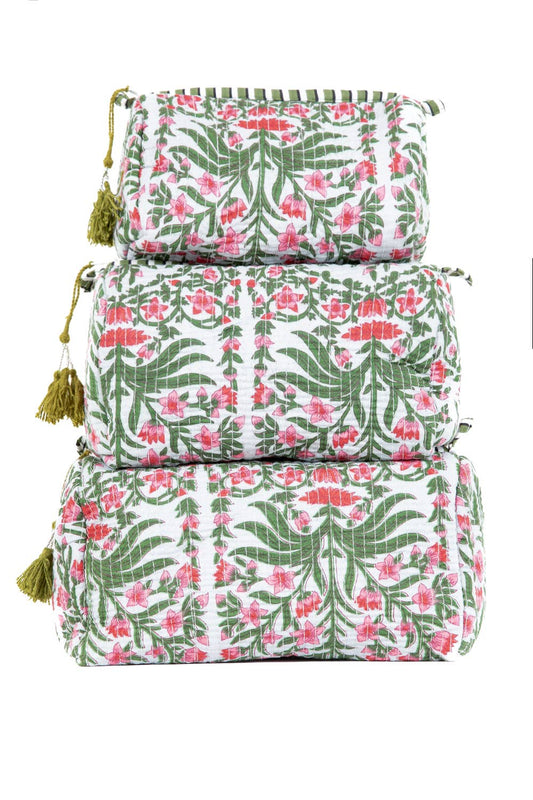 LA Soul - Black Floral print Quilted Cotton Toiletry Bag Set