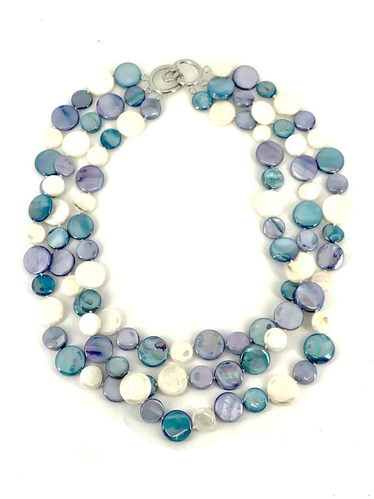 Sea Lily - 252002 - Blue and White 3 Strand MOP Necklace