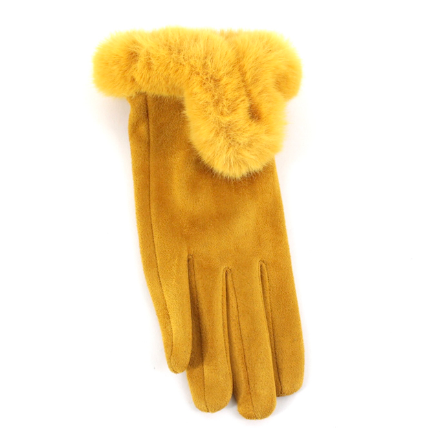 Pretty Persuasions - A24017 Faux Fur Trim Gloves (Velvet-Like): 01 Black