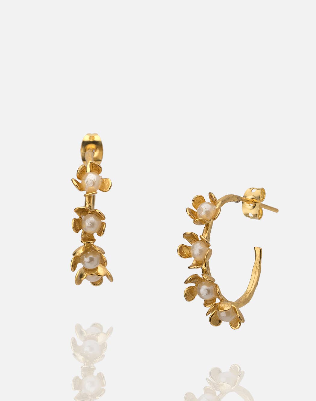 AJS Design Studio - Gold floral hoops with freshwater pearls