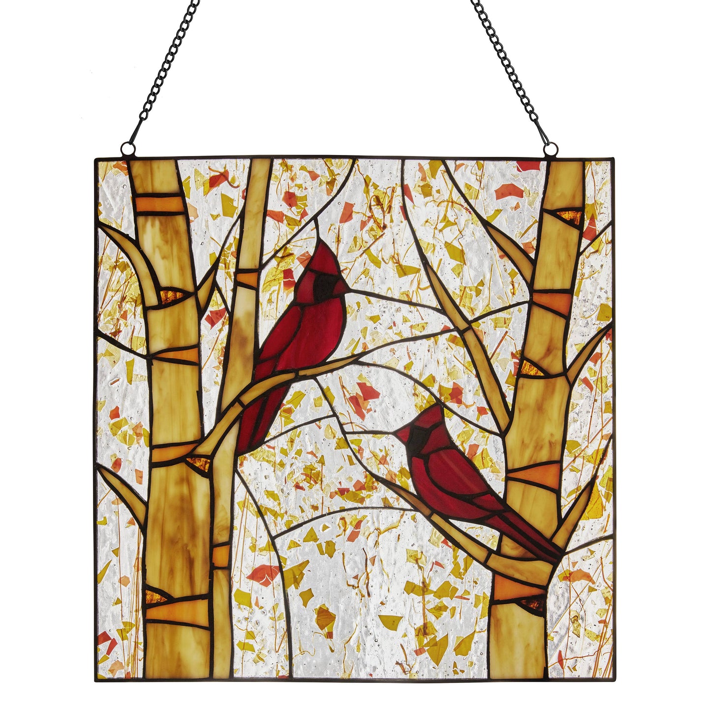 River of Goods - 14"H Eden Red Cardinals in Autumn Stained Glass Window Panel