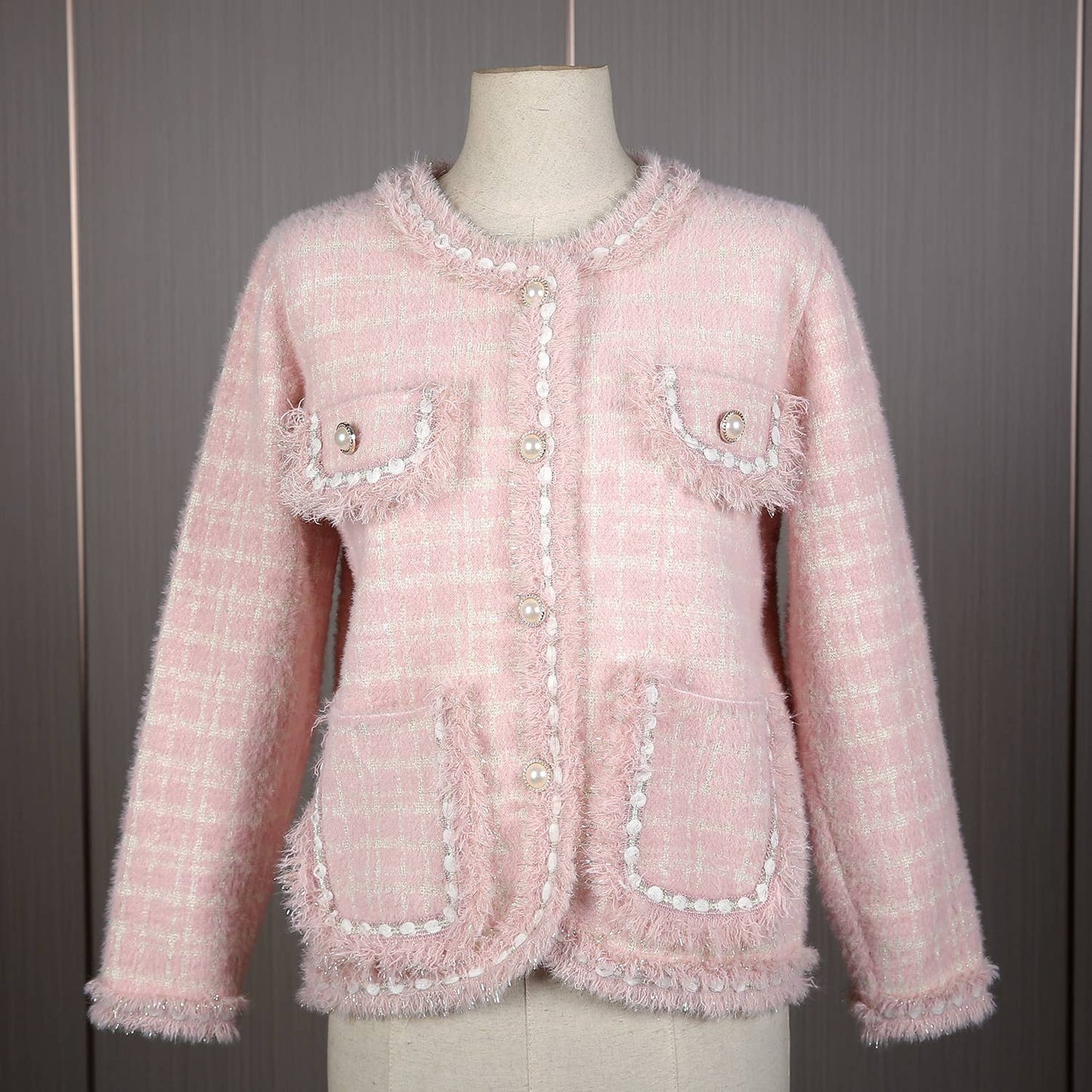 PEACH ACCESSORIES - SD187 Tweed soft cardigan: Black