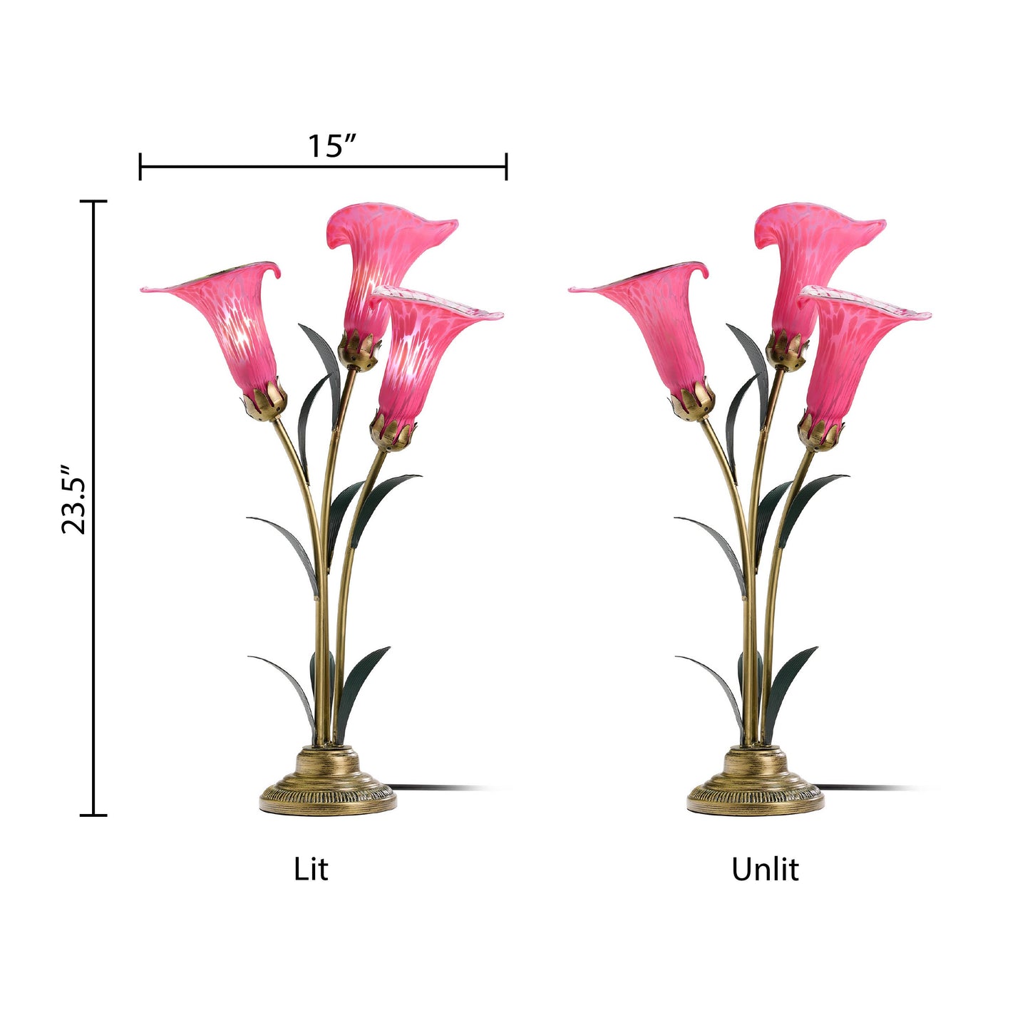 River of Goods - 23.5"H Fuchsia 3 Shade Handblown Glass Calla Lily Table Lamp