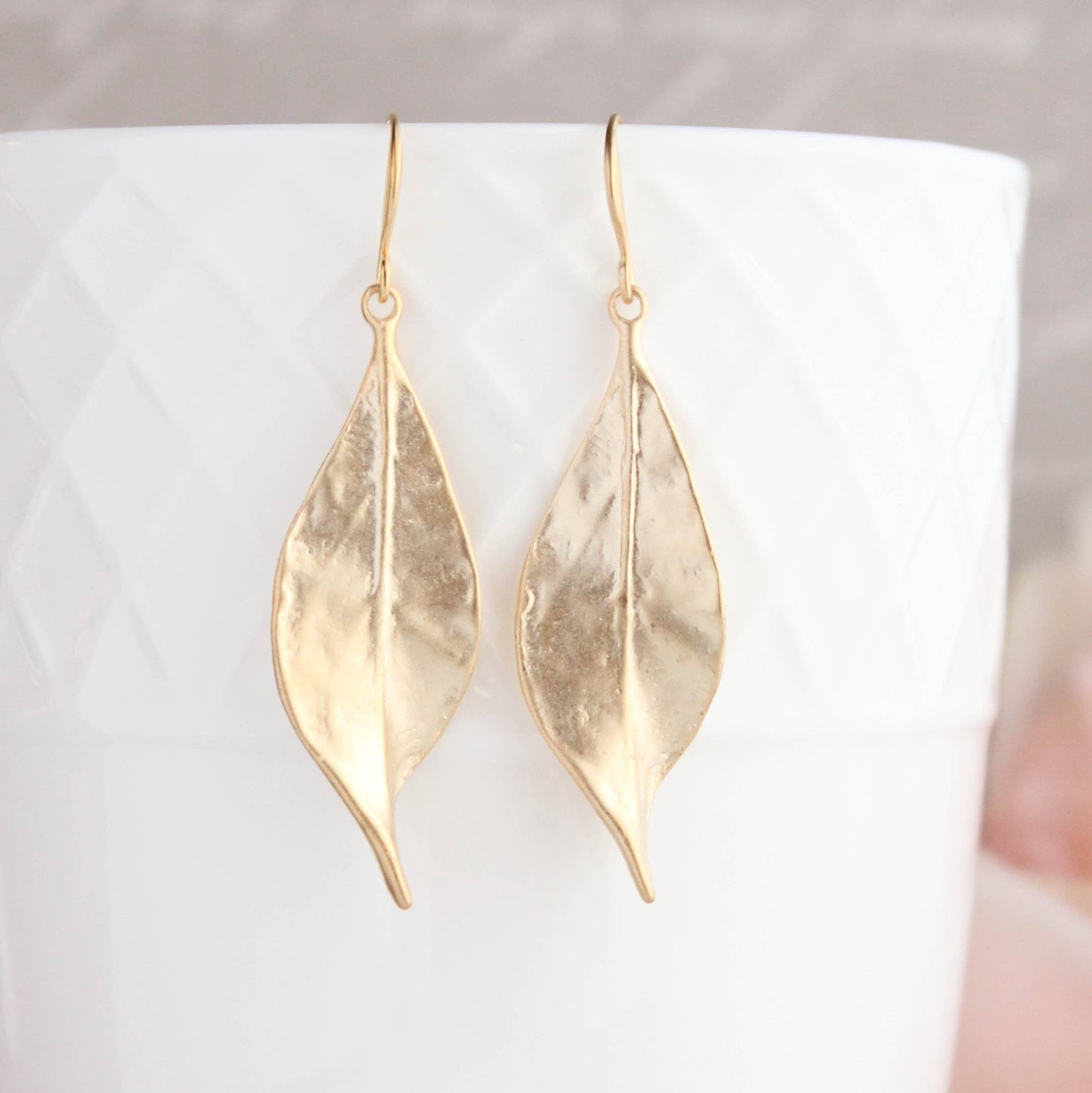 A Pocket of Posies - Long Curled Leaf Earrings: Matte Silver