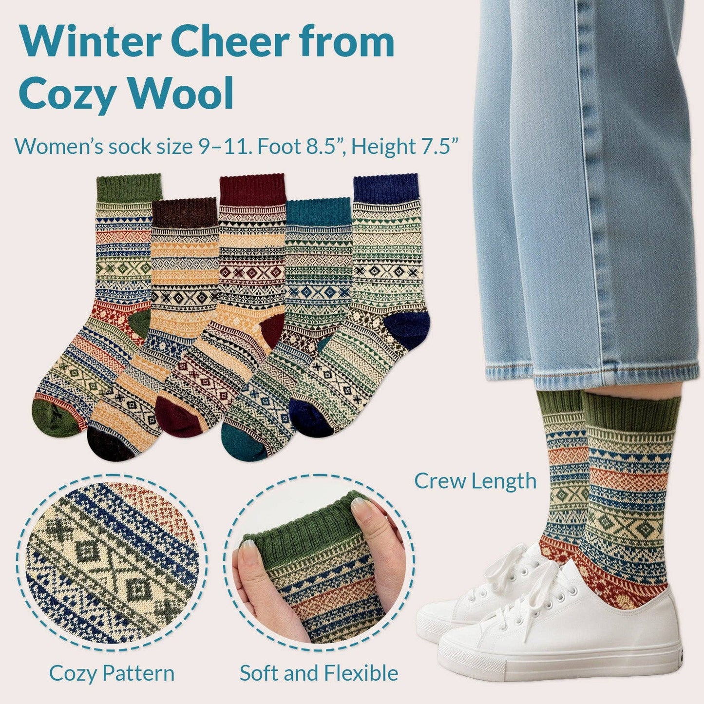 Wrapables.com - Wrapables Women's Nordic Warm Crew Wool Socks (Set of 5)