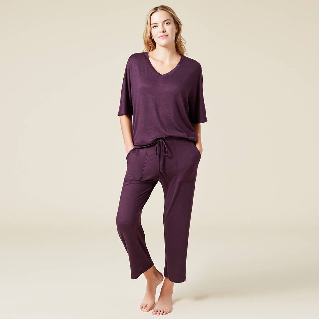 Softies - Dream Jersey Relaxed V-neck with Capri Lounge Set for Women: Coco / M