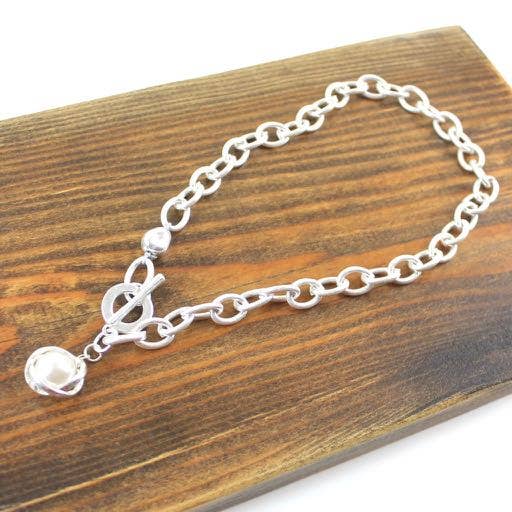 Pretty Persuasions - N20116 Pearl Ball Chain Link Collar Toggle Necklace: 01 GD