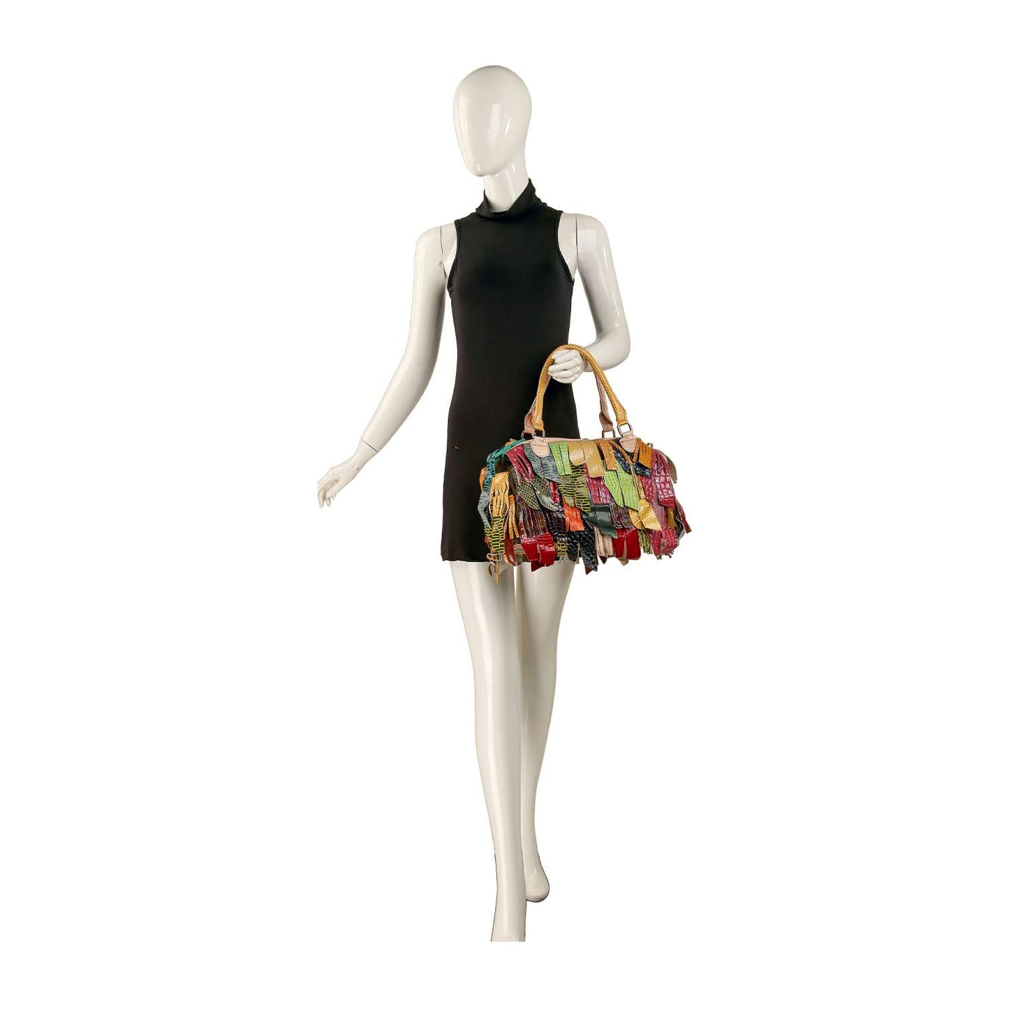 Handbag Express - Genuine Leather Patchwork Fringe Satchel: Multi