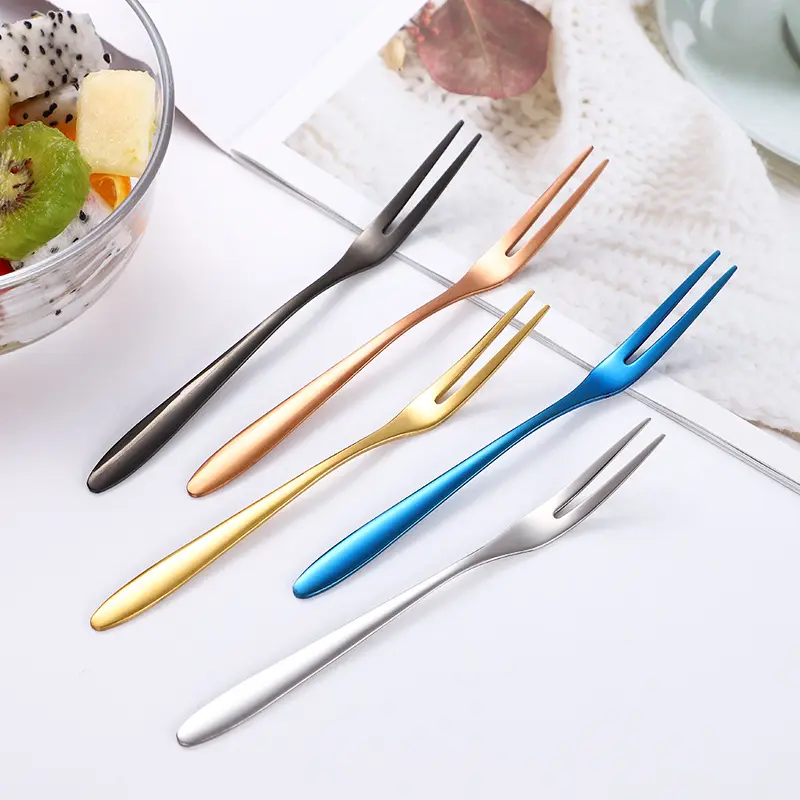 Sostraw & SmartThings - Small Fork - For Appetizers, tapas or Dessert - 10 colors: Red/gold