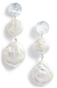 KARINE SULTAN - Genuine flat pearl linear drop earring: Gold
