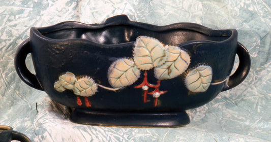 AA Importing - Blue Roseville-Style Bowl - White Leaf