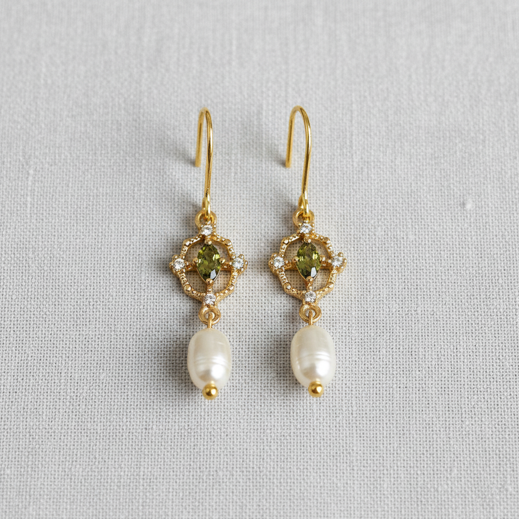camilla dovey - Freshwater Pearl and Zirconia Long Drop Earrings