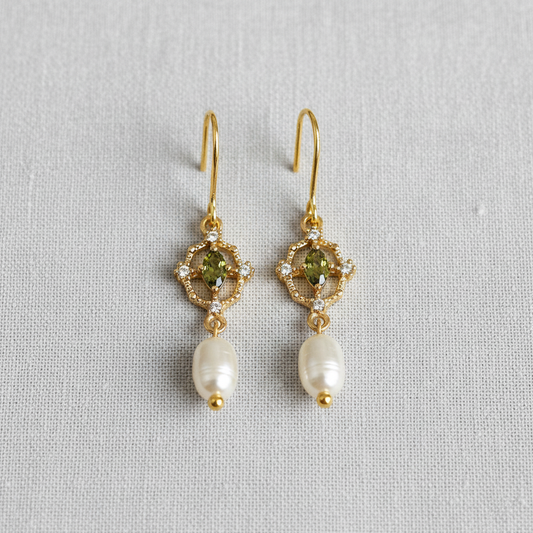camilla dovey - Freshwater Pearl and Zirconia Long Drop Earrings