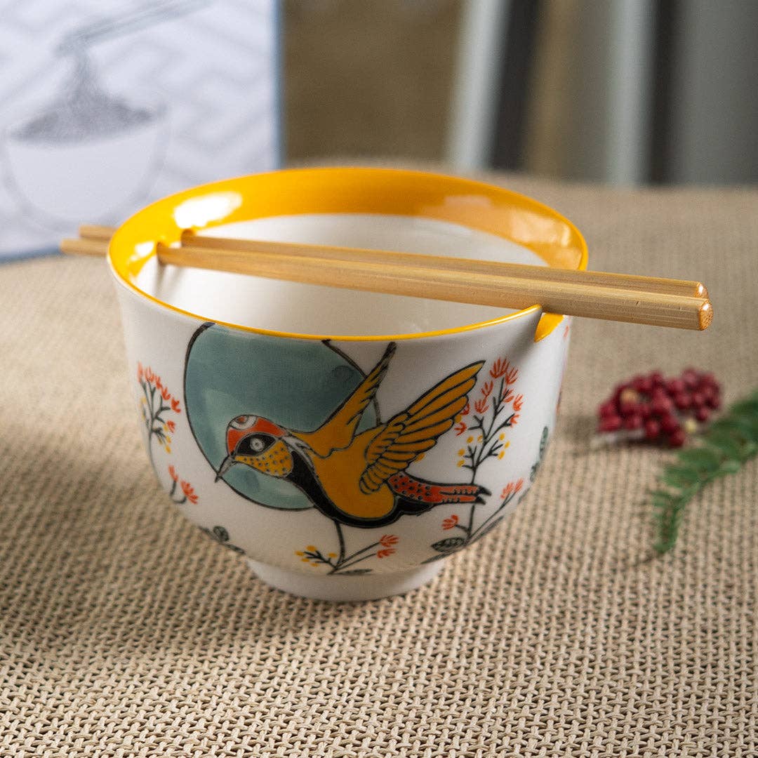 Urban Tokyo - 18oz 5"D Donburi Bowl With Chopsticks Set Hummingbird (4/16)