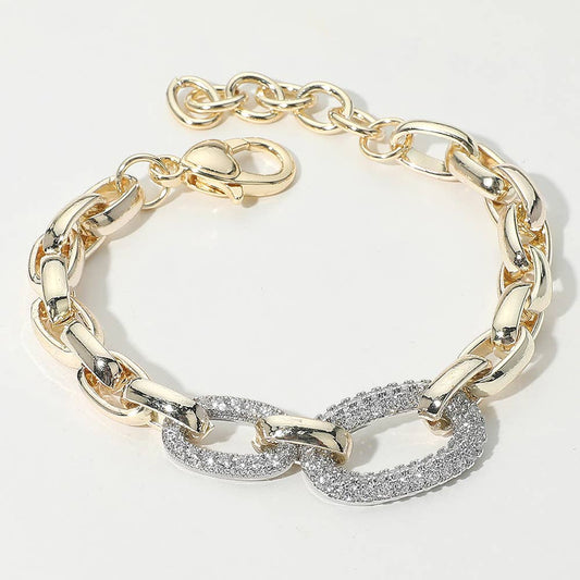 Sensibling Corp. - 14K Gold Plated CZ Stone Paved Double Oval Link Accent Link Chain Bracelet