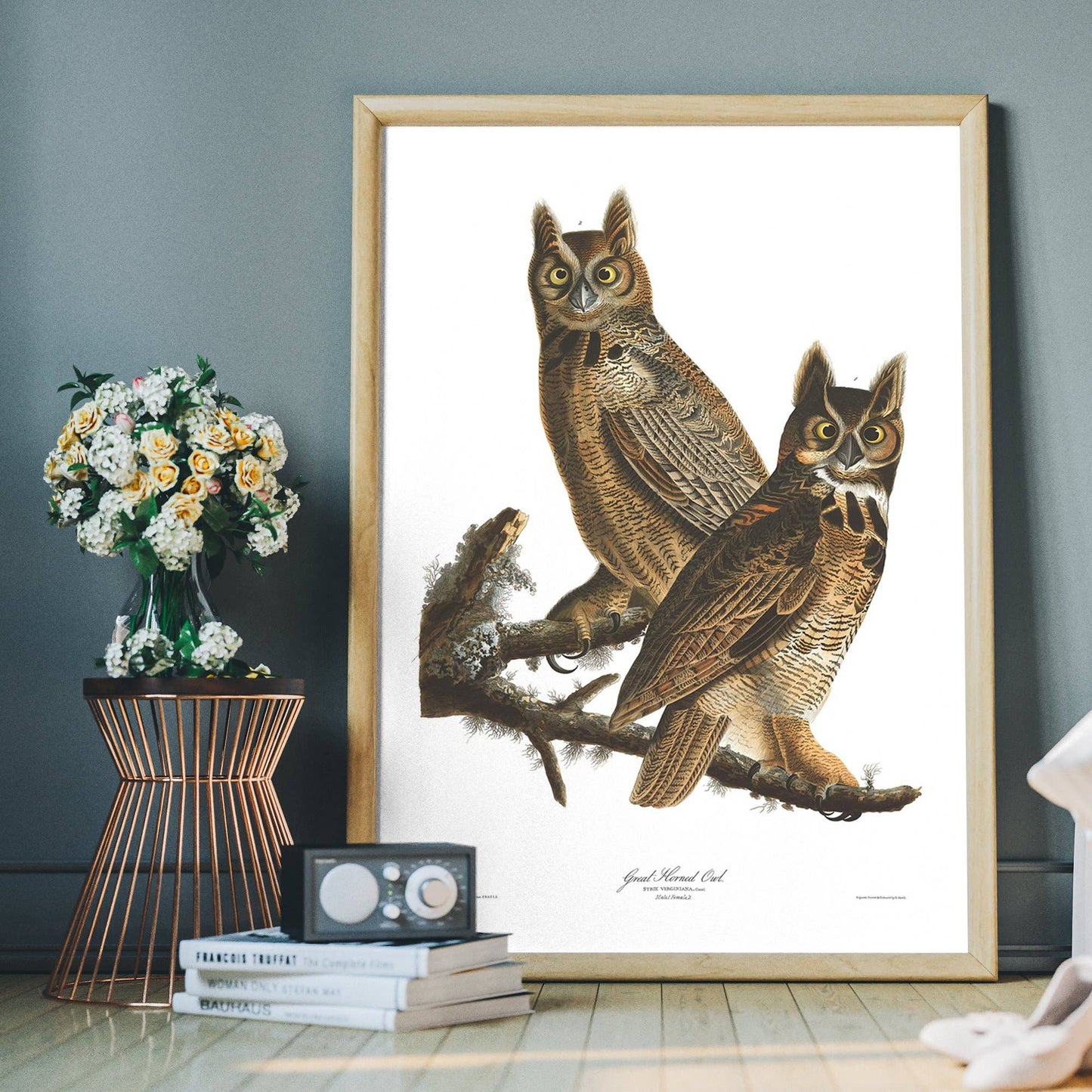 Ink & Drop - Great Horned Owl Vintage Antique Bird Print: 11 ¾ x 15 ¾ in | 30x40 cm / Matte