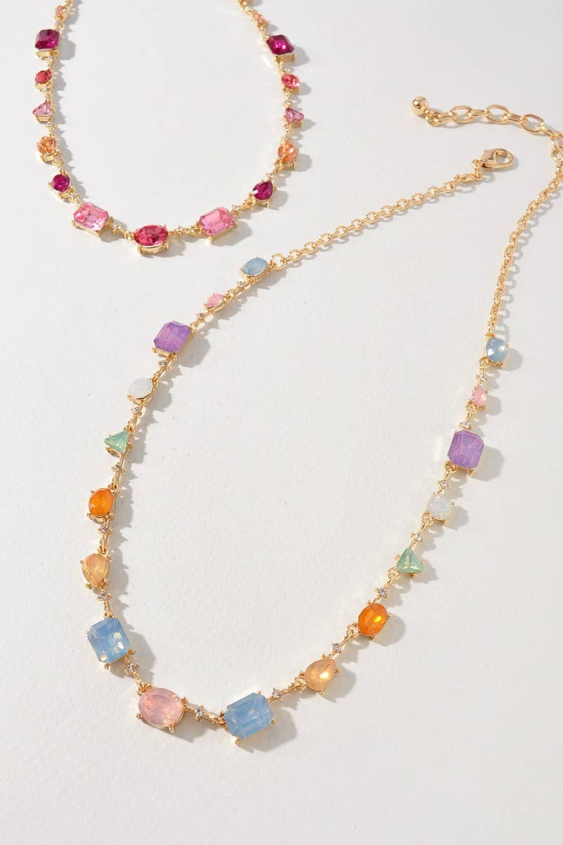 anbfashion - Crystal Color Stone Beaded Multi Shape Rhinestone Necklace: M2