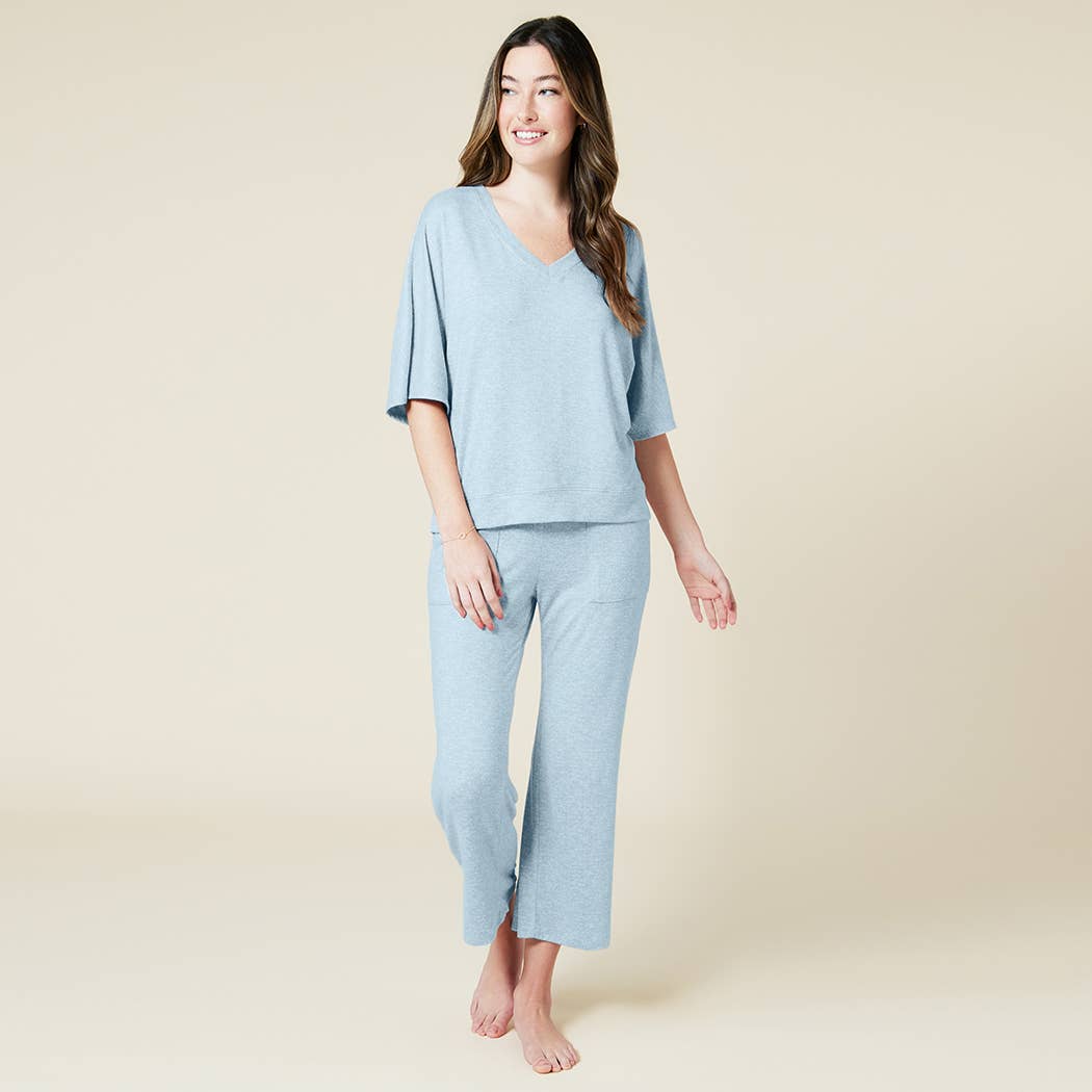 Softies - Dream Jersey Relaxed V-neck with Capri Lounge Set for Women: Coco / L