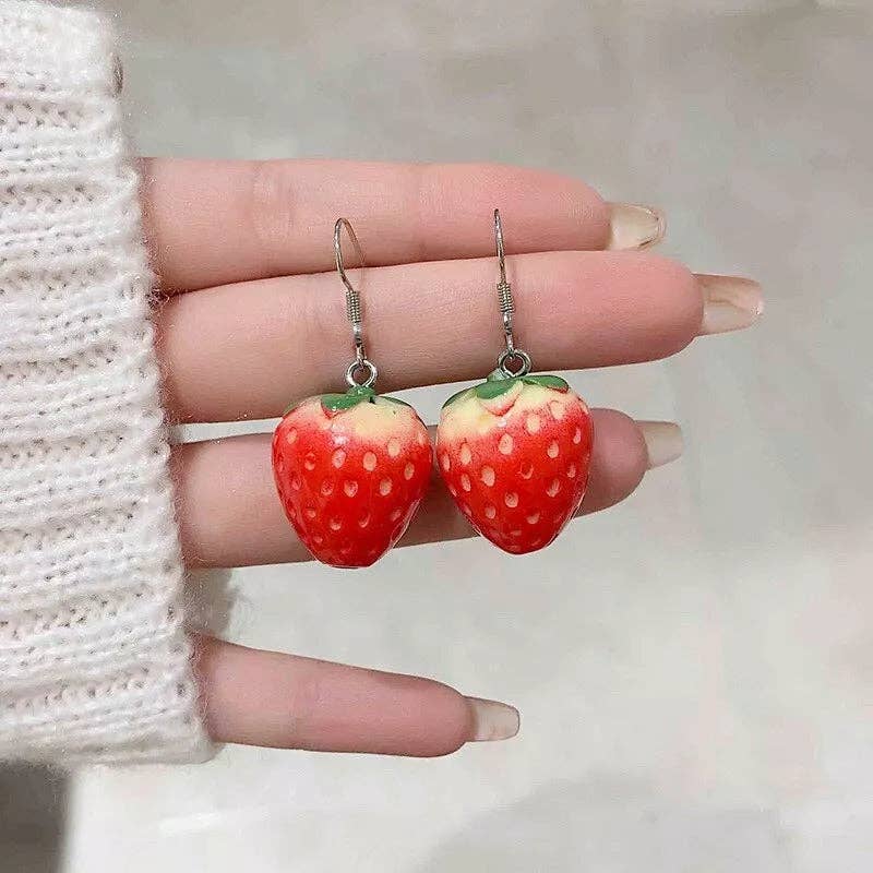 Haengseongworkshop - Surgical Steel Strawberry Earrings Charm