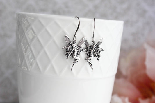 A Pocket of Posies - Fairy Earrings | Mystical Earrings | Silver Wing Earrings: Antiqued Silver