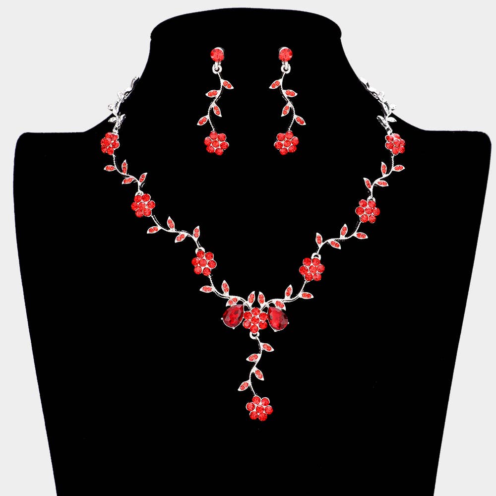 Sensibling Corp. - Flower Leaf Cluster Vine Rhinestone Necklace: Blue