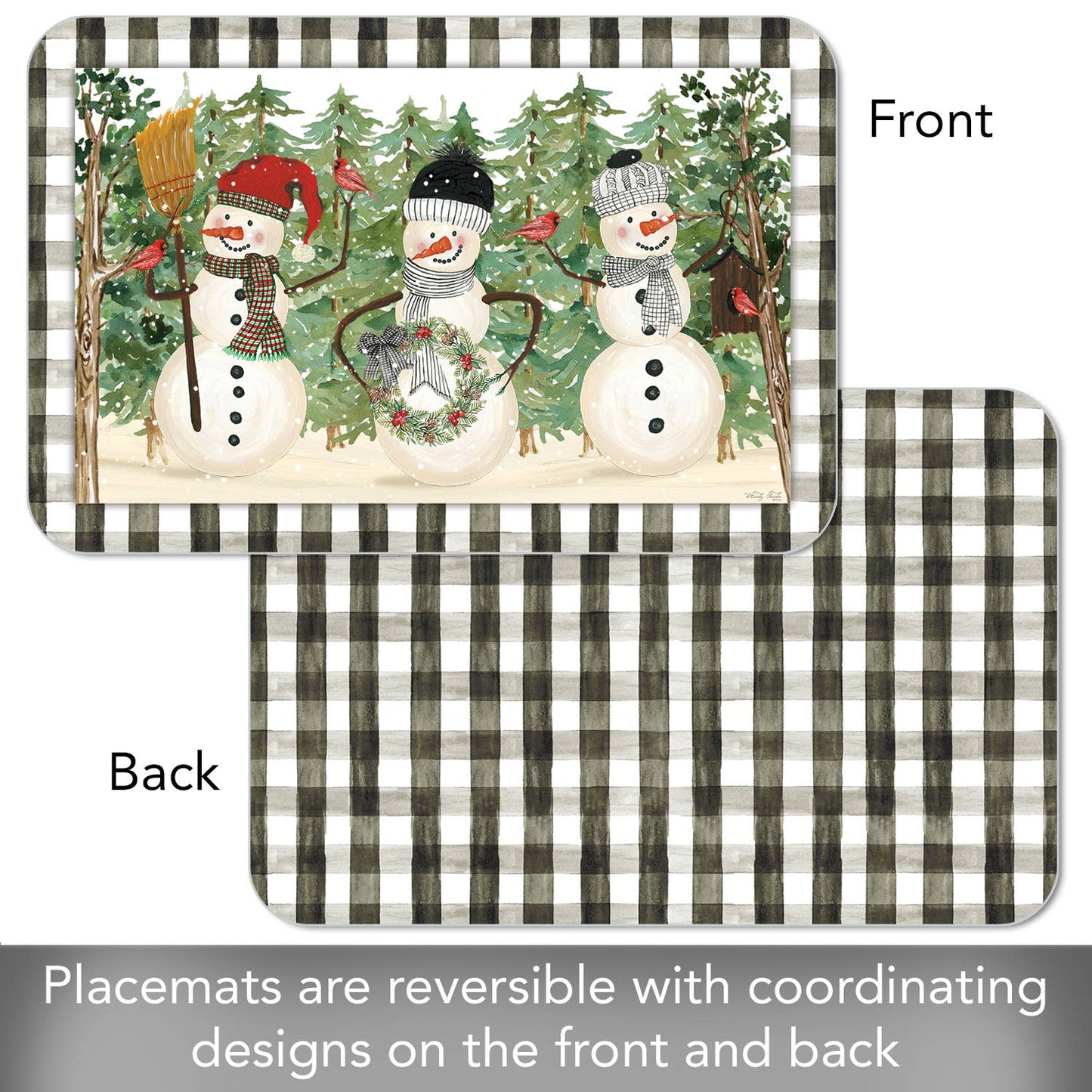 CounterArt/Highland Home/Thirstystone - Plaid Snowmen Reversible Rectangular Plastic Placemat